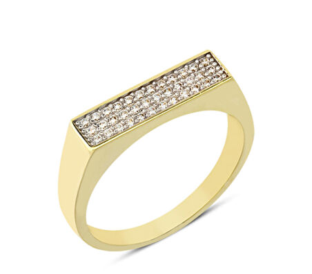 14 Ayar Altın Üç Sıra Taşlı Yüzük YZK072A