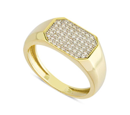 14 Ayar Altın Beyaz Pave Taşlı Sekizgen Yüzük YZK073A