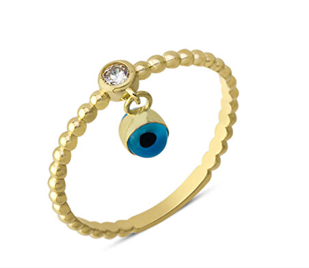 14 Ayar Altın Sallantılı Göz Boncuğu Yüzük YZK079