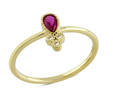 14 Ayar Altın Pembe Damla Taşlı Yüzük YZK097B