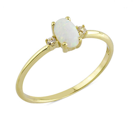 14 Ayar Altın Beyaz Oval Taşlı Yüzük YZK098B