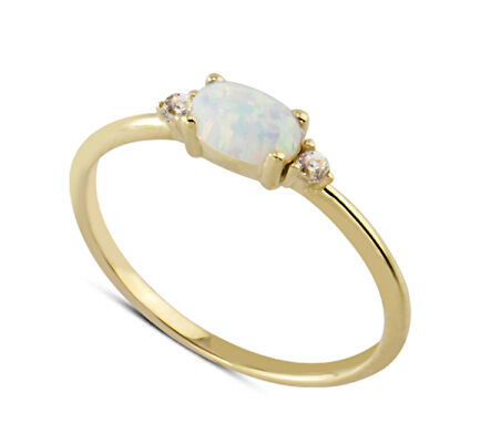 14 Ayar Altın Beyaz Oval Taşlı Yüzük YZK100B