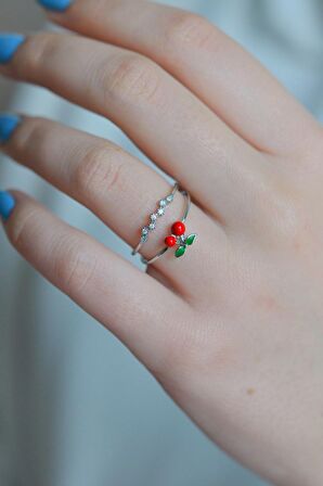 Ayarlanabilir Kiraz Yüzük Gümüş Renkli