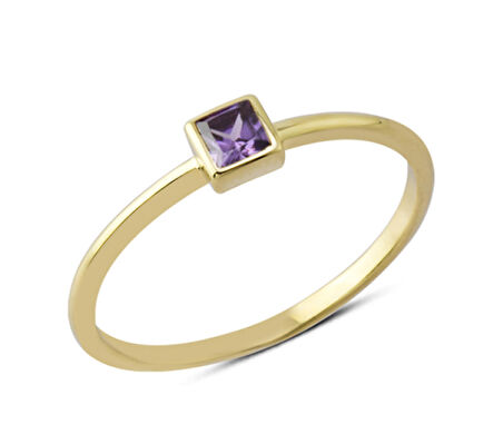 14 Ayar Altın Mor Kare Taşlı Yüzük YZK114B