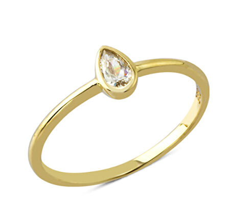 14 Ayar Altın Beyaz Sıvamalı Damla Taşlı Yüzük YZK117A