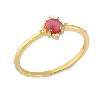 14 Ayar Altın Pembe Taşlı Yüzük YZK126