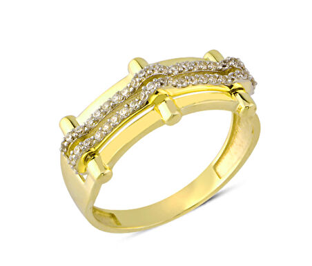 14 Ayar Altın Çift Sıra Taşlı Fantezi Yüzük YZK130