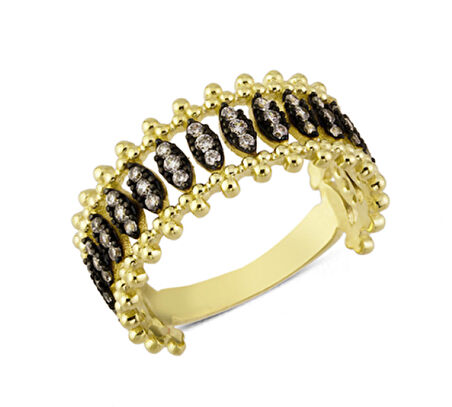 14 Ayar Altın Siyah Beyaz Taşlı Yüzük YZK159