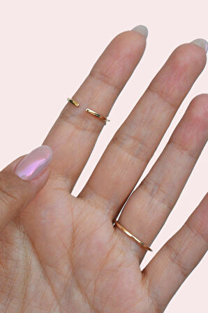 Şarmaşık Çiçek Prenses Tacı Figürlü Yüzük Ayarlanabilir Eklem Yüzüğü İnce Yüzük Seti Gold