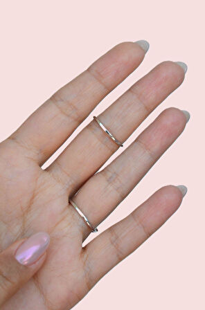 Mini Kalpli İkili Yüzük Ayarlanabilir Eklem Yüzüğü İnce Yüzük Seti Gümüş Renk