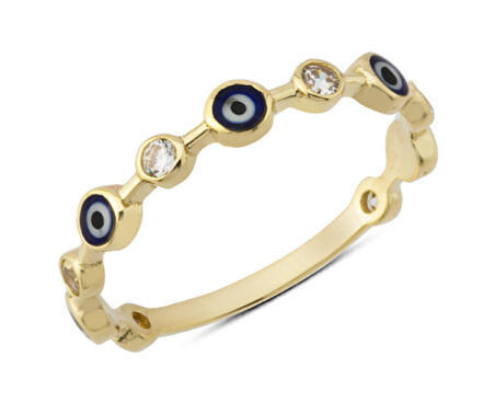 14 Ayar Altın Mineli Nazar Boncuğu Yüzük YZK239