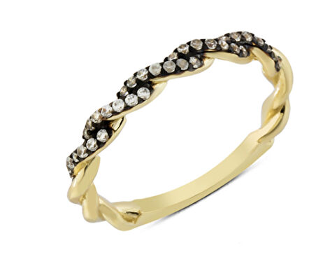 14 Ayar Altın Siyah Beyaz Taşlı Yüzük YZK254