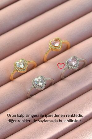 Zirkon Taşlı Pembe Kalpli Yüzük Gümüş Renk