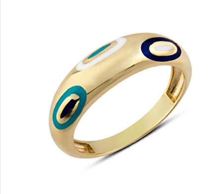 14 Ayar Altın Mavi Boncuk Mineli Yüzük YZK283