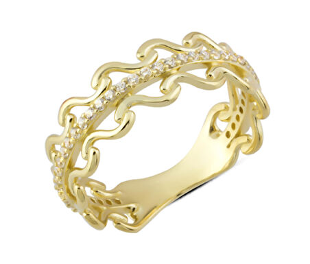 14 Ayar Altın Ortası Taşlı Dalga Yüzük YZK284