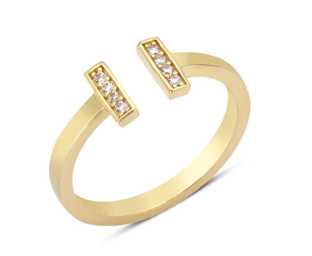 14 Ayar Altın Çift Çizgi Taşlı Yüzük YZK361