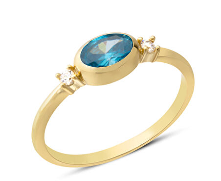 14 Ayar Altın Çift Taşlı Sıvamalı Yüzük YZK377B