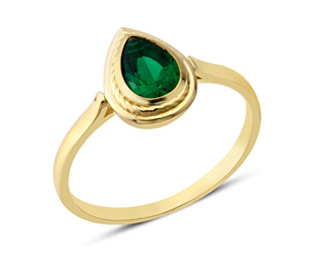 Harem Altın 14 Ayar Altın Sıvamalı Yeşil Damla Taşlı Yüzük YZK378C