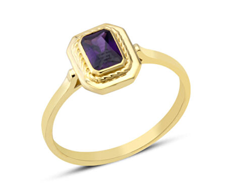 14 Ayar Altın Sıvamalı Mor Taşlı Yüzük YZK379