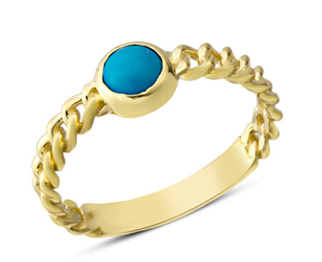Harem Altın 14 Ayar Altın Mavi Taşlı Zincir Kollu Yüzük YZK385