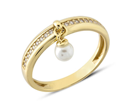 14 Ayar Altın Sallantılı İncili Yüzük YZK398B