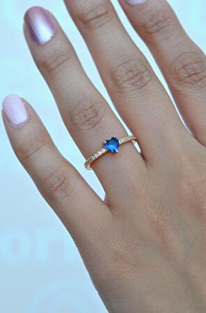 Okyanusun Kalbi Mavi Kalpli Yüzük Ayarlanabilir İnce Taşlı Yüzük