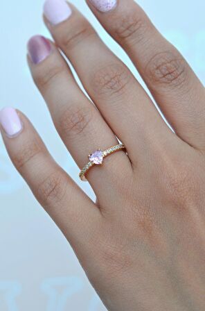 Pembe Renkli Kalpli İnce Yüzük Ayarlanabilir Yüzük