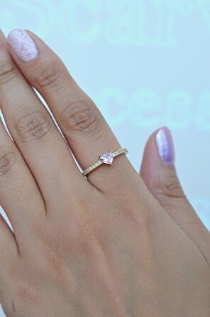 Pembe Renkli Kalpli İnce Yüzük Ayarlanabilir Yüzük