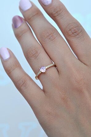 Pembe Renkli Kalpli İnce Yüzük Ayarlanabilir Yüzük