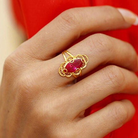 Telkari Mekik Kırmızı Yüzük