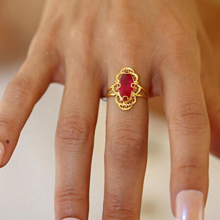 Telkari Mekik Kırmızı Yüzük