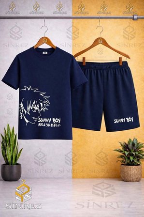 Çocuk Unisex SUNNY BOY BEYAZ Baskılı Bisiklet Yaka Tişört - Şort Takım