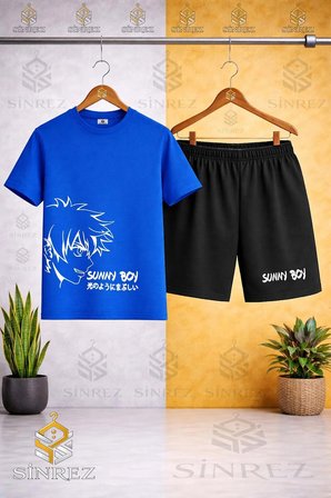 Çocuk Unisex SUNNY BOY BEYAZ Baskılı Bisiklet Yaka Tişört - Şort Takım