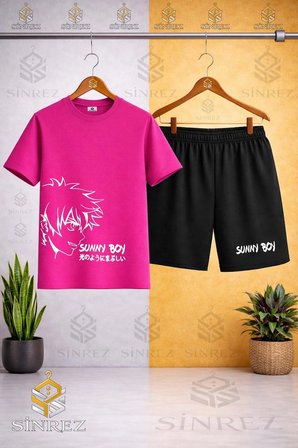 Çocuk Unisex SUNNY BOY BEYAZ Baskılı Bisiklet Yaka Tişört - Şort Takım