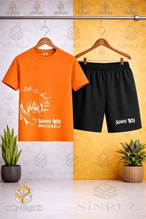Çocuk Unisex SUNNY BOY BEYAZ Baskılı Bisiklet Yaka Tişört - Şort Takım