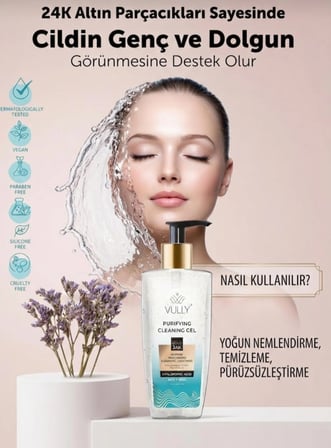 24K Altın Parçacıklı Arındırıcı Yüz Yıkama Jeli 400 ml - AHA + BHA & Hyaluronic Acid (Özel Seri)