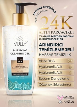24K Altın Parçacıklı Arındırıcı Yüz Yıkama Jeli 400 ml - AHA + BHA & Hyaluronic Acid (Özel Seri)
