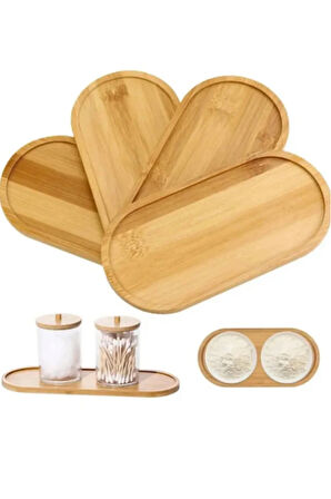 1 Adet Bambu Oval Sunum Ve Servis Tepsisi Yağdanlık Altlığı, 23 x 12 cm Bej