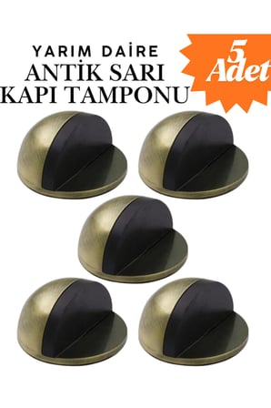 5 Adet Antik Sarı Yarım Daire Yapışkanlı Kapı Tamponu Kapı Stoperi Metal Kapı Stopu Durdurucu