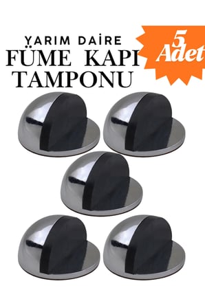 5 Adet Füme Yarım Daire Yapışkanlı Kapı Tamponu Kapı Stoperi Metal Kapı Stopu Durdurucu