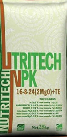 Damlama Gübresi NPK NUTRİTCH 16-08-24+2 MgO+TE Magnezyum ve Micro Elementli 25 Kg