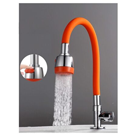 Yayke Oynar Başlıklı Tasarruflu Silikon Musluk Başlığı Kubar Çift Fonksiyonlu Turuncu