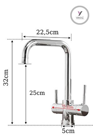 Yayke Arıtmalı Mutfak Bataryası 3 Yollu Krom Arıtma Musluğu Çift Su Girişli Su Tasarruflu