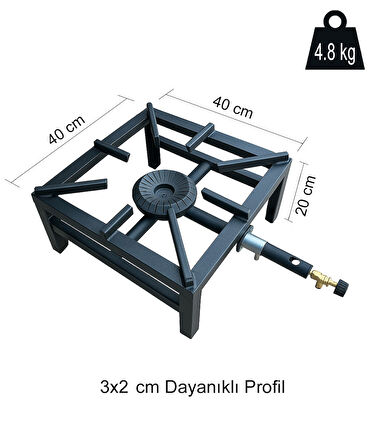 Yek Outdoor Yüksek Isılı Kare Volkan Ocak 40x40cm - Yer Ocağı Regülatörlü Set