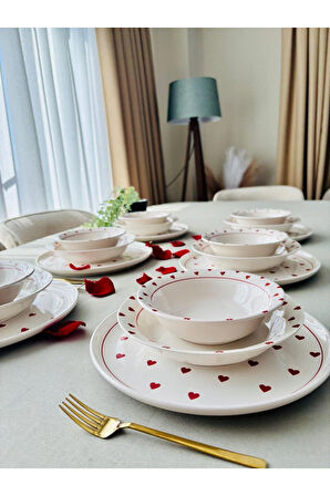 Kalp Model 6 Kişilik 18 Parça Yemek Takımı (Kırmızı)