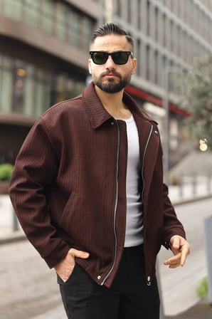 Yeni Sezon Dokulu Oversize Bol Kalıp Bomber Ceket