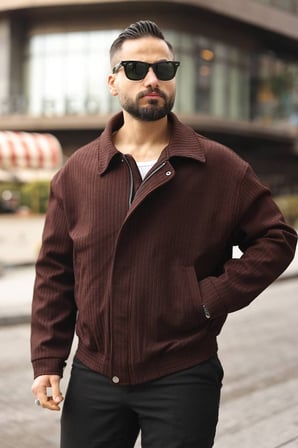 Yeni Sezon Dokulu Oversize Bol Kalıp Bomber Ceket