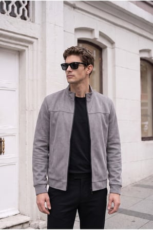 Dik Yaka Slim Fit Mevsimlik Süet Ceket