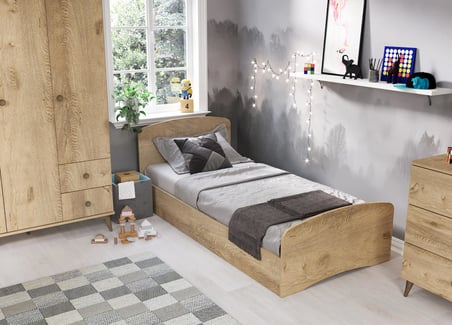 HOME Soft Çocuk Odası Takımı Meşe - 3 Kapaklı 2 Çekmeceli Gardırop, Karyola, 3 Çekmeceli Şifonyer