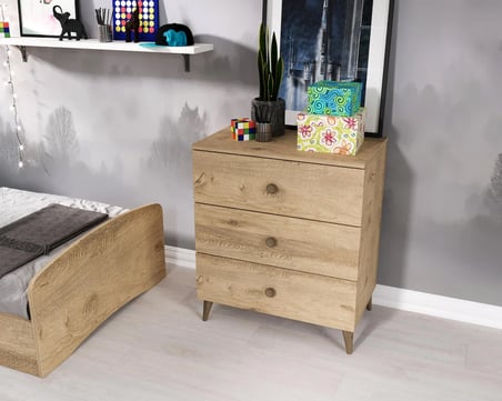 HOME Soft Çocuk Odası Takımı Meşe - 3 Kapaklı 2 Çekmeceli Gardırop, Karyola, 3 Çekmeceli Şifonyer